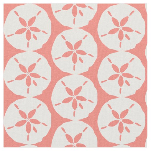 White Sand Dollar Seashells on Coral Pink Fabric