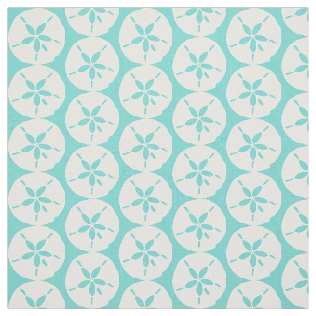 White Sand Dollar Seashells on Seafoam Blue Fabric (Swatch)