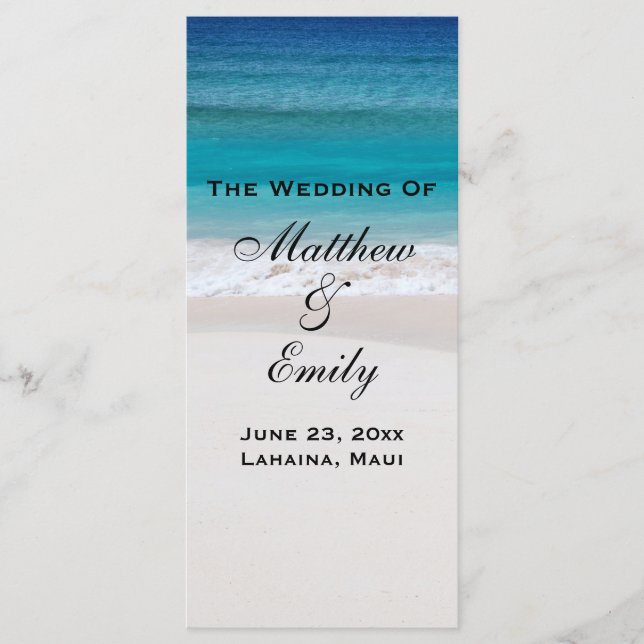 White Sand Ocean Beach Tropical Wedding Program (Front)