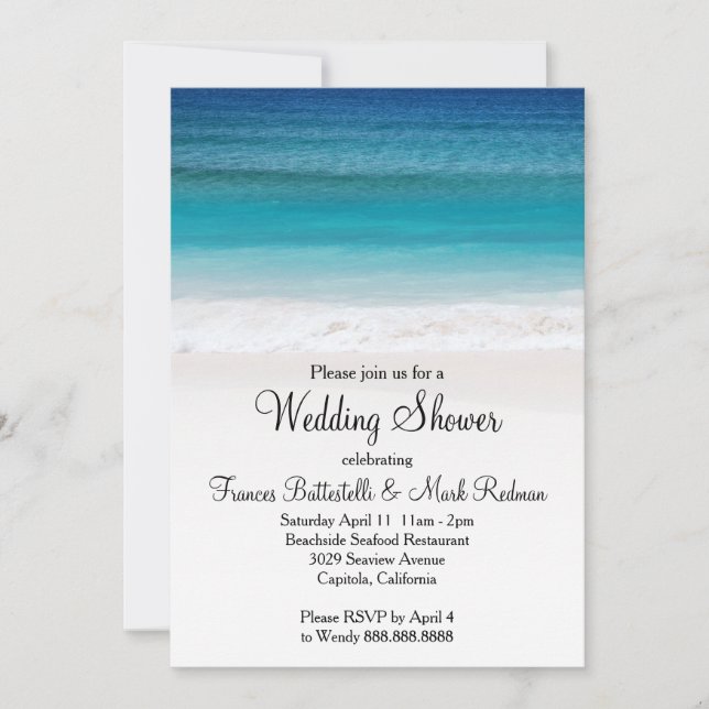 White Sand Ocean Beach Wedding Shower Invitation (Front)