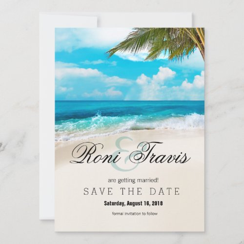 White Sands Beach Palm Tree Save the Date