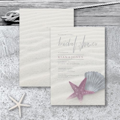 White Sands Bridal Shower PlumSteel Blue ID605 Invitation