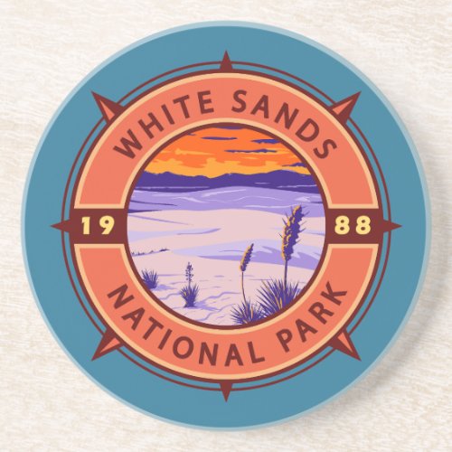 White Sands National Park Retro Compass Emblem Coaster