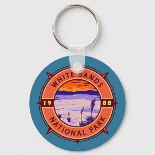 White Sands National Park Retro Compass Emblem Keychain