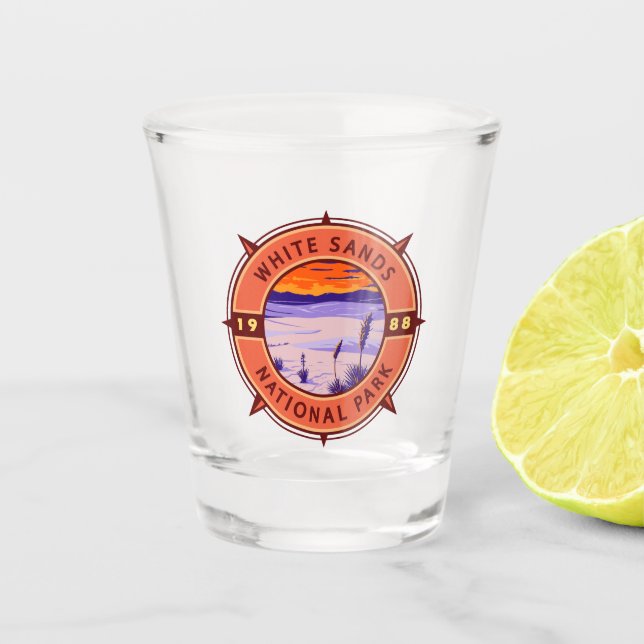 White Sands National Park Retro Compass Emblem Shot Glass (Front)