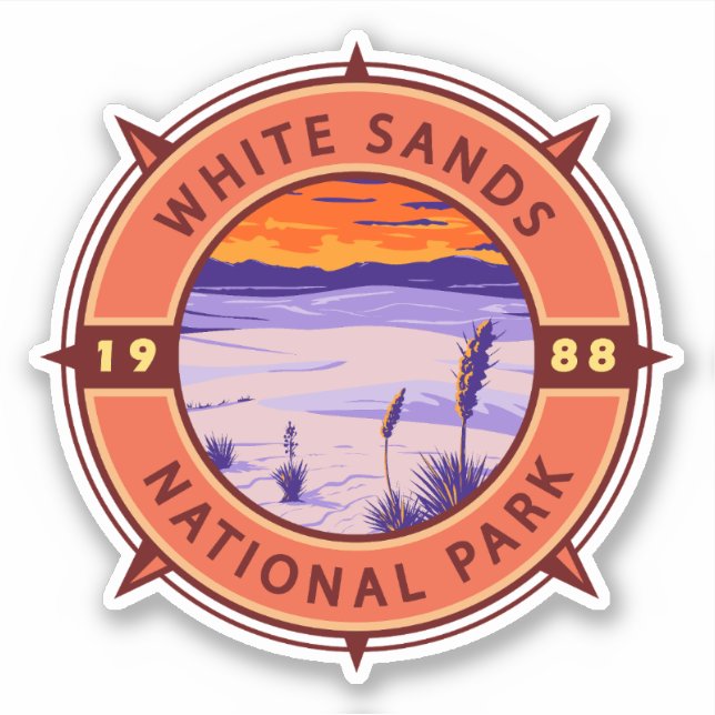 White Sands National Park Retro Compass Emblem Sticker (Front)