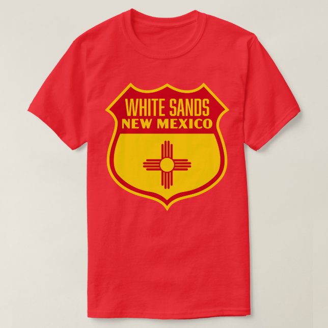 White Sands New Mexico Retro Flag Shield Red T-Shirt (Design Front)