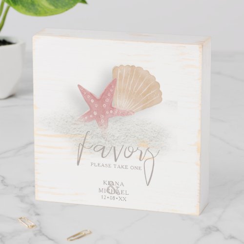 White Sands Starfish Favors Coral ID605 Wooden Box Sign