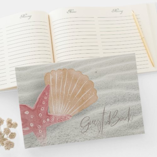 White Sands Starfish Wedding CoralPeach ID605 Guest Book