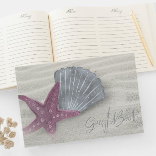 White Sands Starfish Wedding PlumSteel Blue ID605 Guest Book