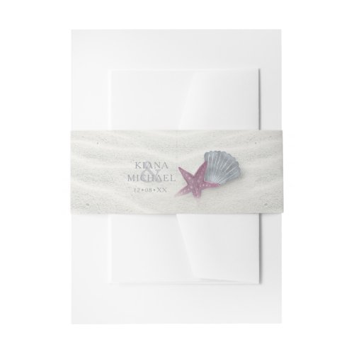 White Sands Starfish Wedding PlumSteel Blue ID605 Invitation Belly Band