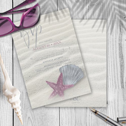 White Sands Starfish Wedding PlumSteel Blue ID605 RSVP Card