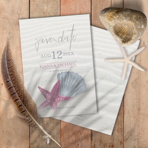 White Sands Starfish Wedding PlumSteel Blue ID605 Save The Date