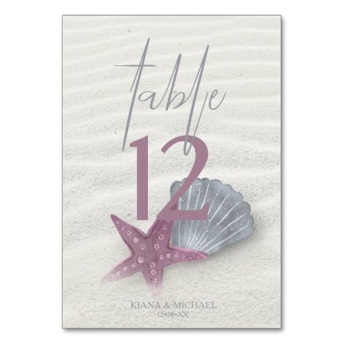 White Sands Starfish Wedding PlumSteel Blue ID605 Table Number