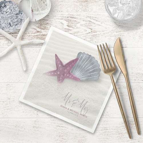 White Sands Wedding Mr  Mrs PlumSteel Blue ID605 Napkins