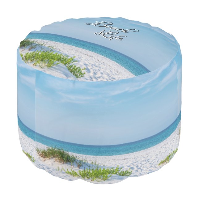 White Sandy Beach Florida Coastline Round Pouf (Angled Back)