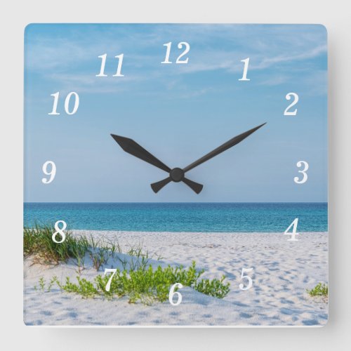 White Sandy Beach Florida Coastline Square Wall Clock
