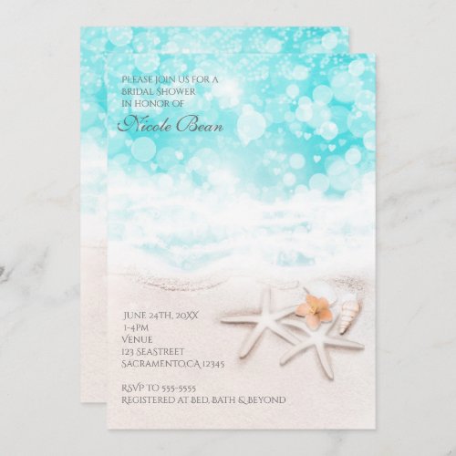 White Sandy Beach Starfish Blue Ocean Invitation