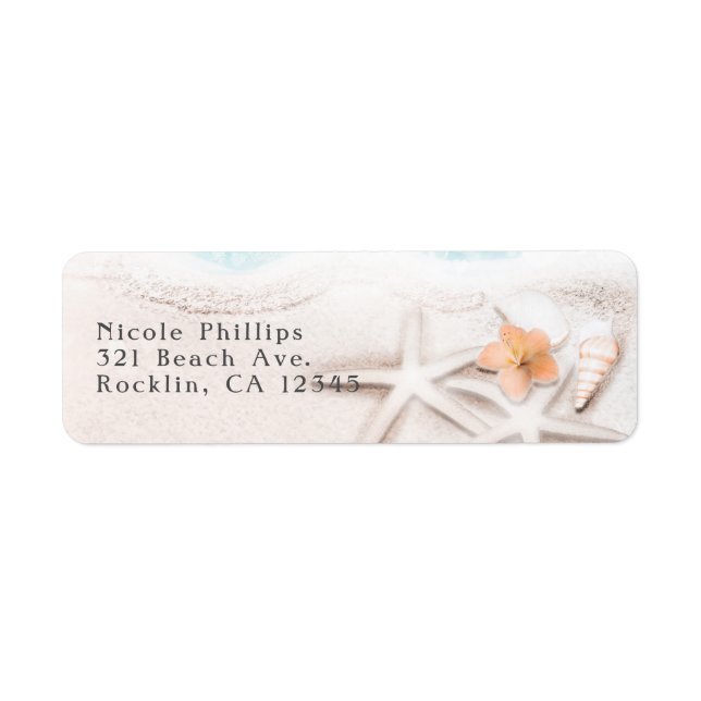 White Sandy Beach Starfish Blue Ocean Invitation Label (Front)