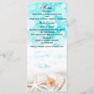 White Sandy Beach Starfish Blue Ocean Menu Card