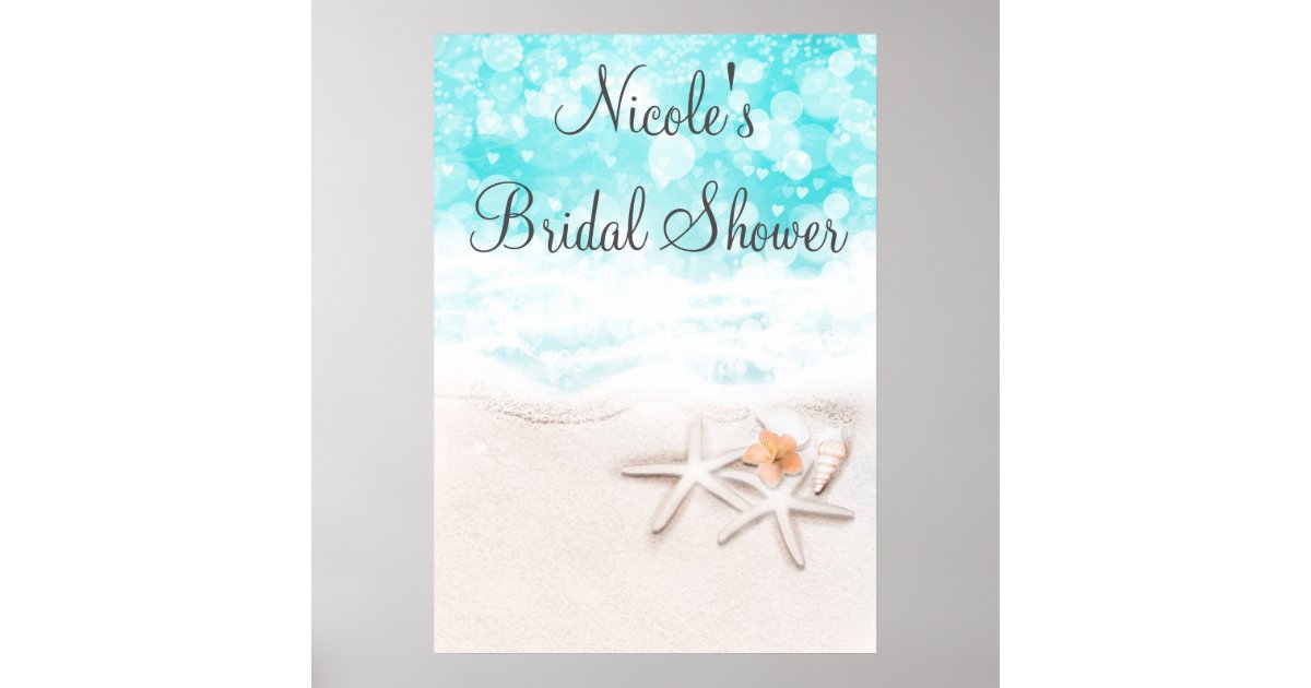 White Sandy Beach Starfish Blue Ocean Party Banner Poster | Zazzle