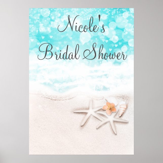 White Sandy Beach Starfish Blue Ocean Party Banner Poster (Front)