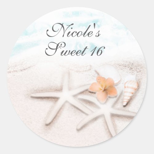 White Sandy Beach Starfish Blue Ocean Party Favor Classic Round Sticker