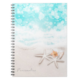 White Sandy Beach Starfish Blue Ocean Tropcial Notebook