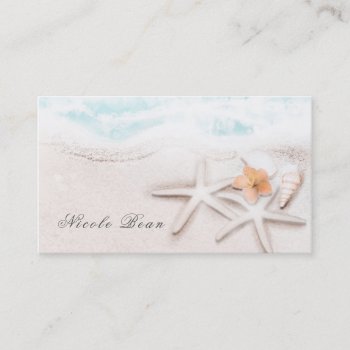 White Sandy Beach Starfish Blue Ocean Tropical Business Card by printabledigidesigns at Zazzle