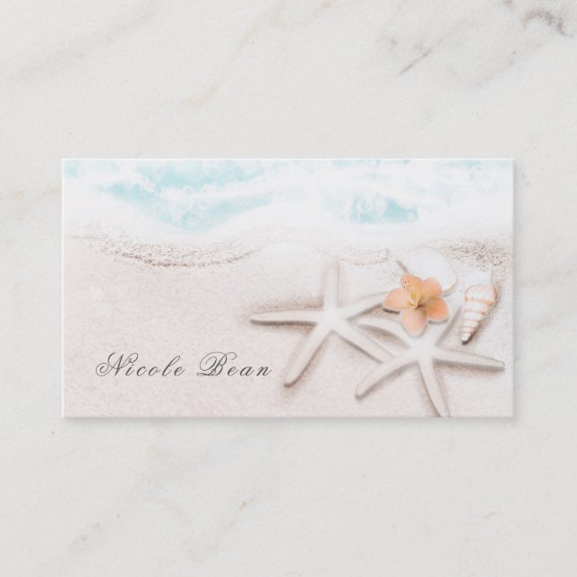 White Sandy Beach Starfish Blue Ocean Tropical Business Card (Front)