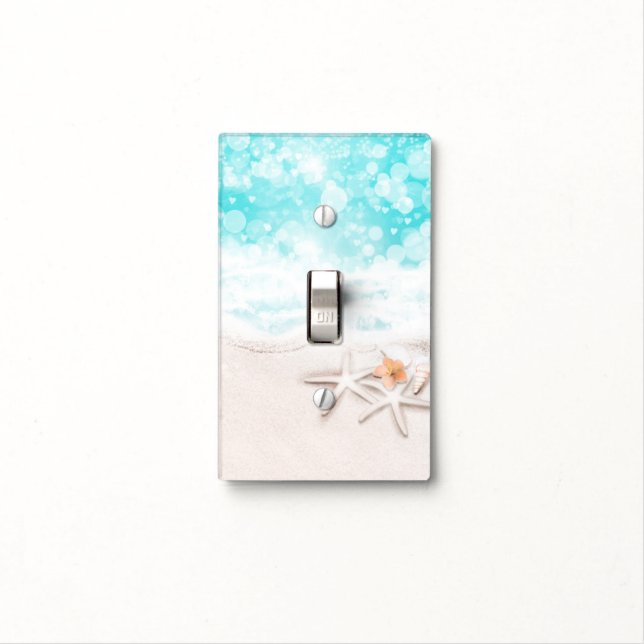 White Sandy Beach Starfish Blue Ocean Tropical Light Switch Cover (In Situ)