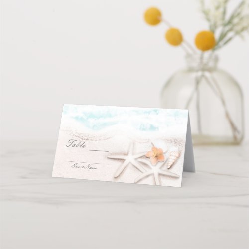 White Sandy Beach Starfish Blue Tropical Seating Place Card