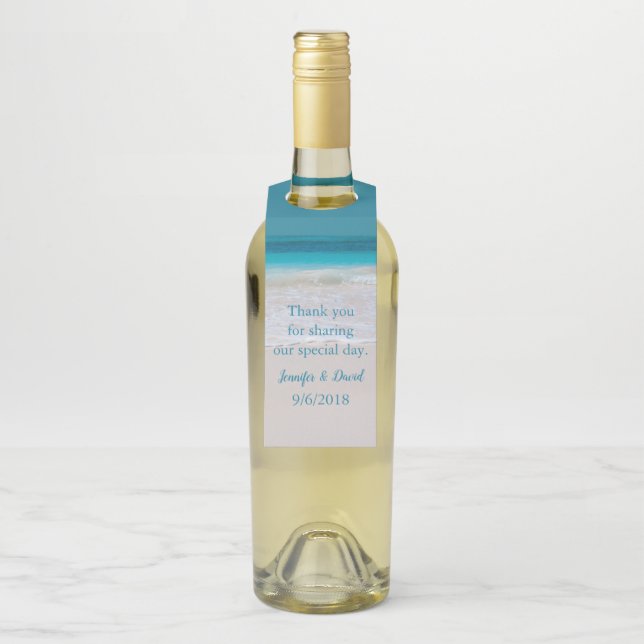 White Sandy Beach Wine Bottle Favor Tag (On Bottle)