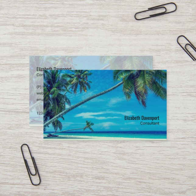White Sandy Beach with Coconut Palms Business Card (Front/Back In Situ)