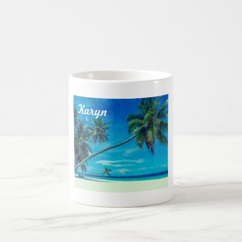 White Sandy Beach with Coconut Palms Coffee Mug