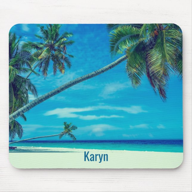 White Sandy Beach with Coconut Palms Mouse Pad (Front)