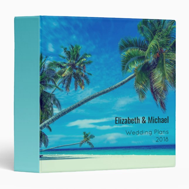 White Sandy Beach with Coconut Palms Wedding Plans Binder (Front/Spine)