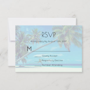 White Sandy Beach with Coconut Palms Wedding RSVP Card