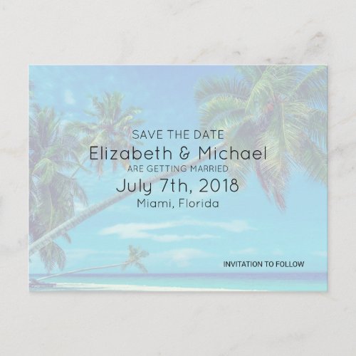 White Sandy Beach with Coconut Palms Wedding STD Announcement Postcard