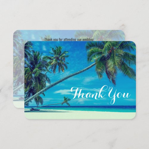 White Sandy Beach with Palm Trees Wedding Thanks Invitation