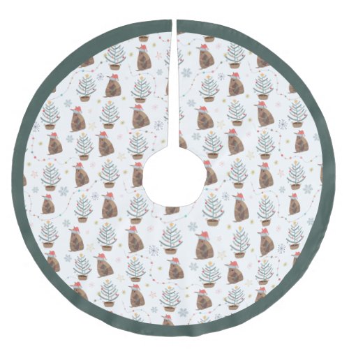 White Santa Armadillo With Christmas Tree Brushed Polyester Tree Skirt