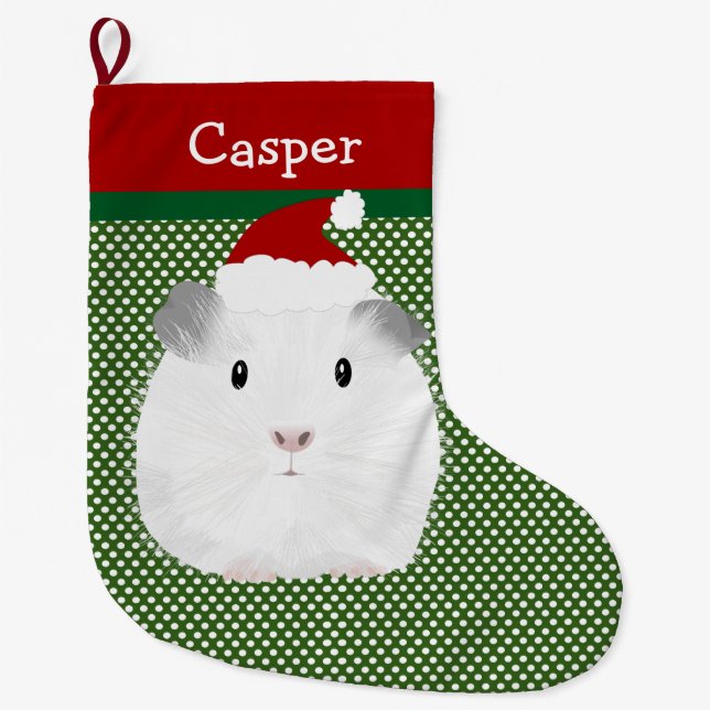 White Santa Guinea Pig Personalized Large Christmas Stocking (Front)