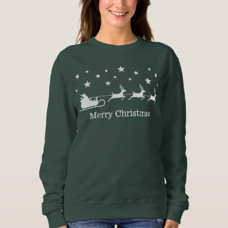 White Santa Sleigh And Deer &amp; Merry Christmas Text Sweatshirt