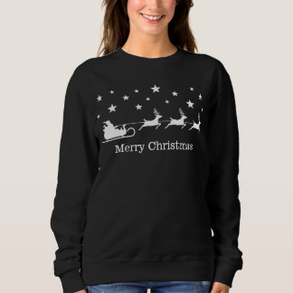 White Santa Sleigh And Deer &amp; Merry Christmas Text Sweatshirt