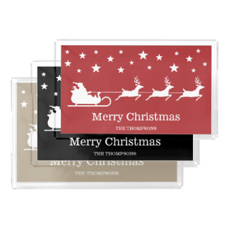 White Santa Sleigh And Merry Christmas Text Acrylic Tray