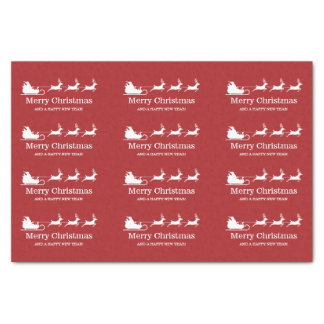 White Santa Sleigh And Merry Christmas Text On Red Tissue Paper