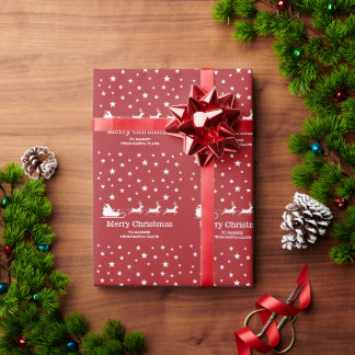 White Santa Sleigh And Merry Christmas Text On Red Wrapping Paper