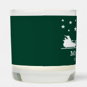 White Santa Sleigh Merry Christmas Text On Green Scented Candle (Left)