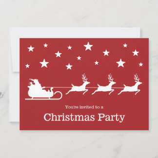 White Santa Sleigh On Red - Christmas Party Invitation