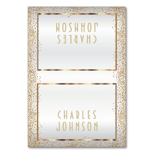White Satin  and Gold Confetti  _ Place Cards